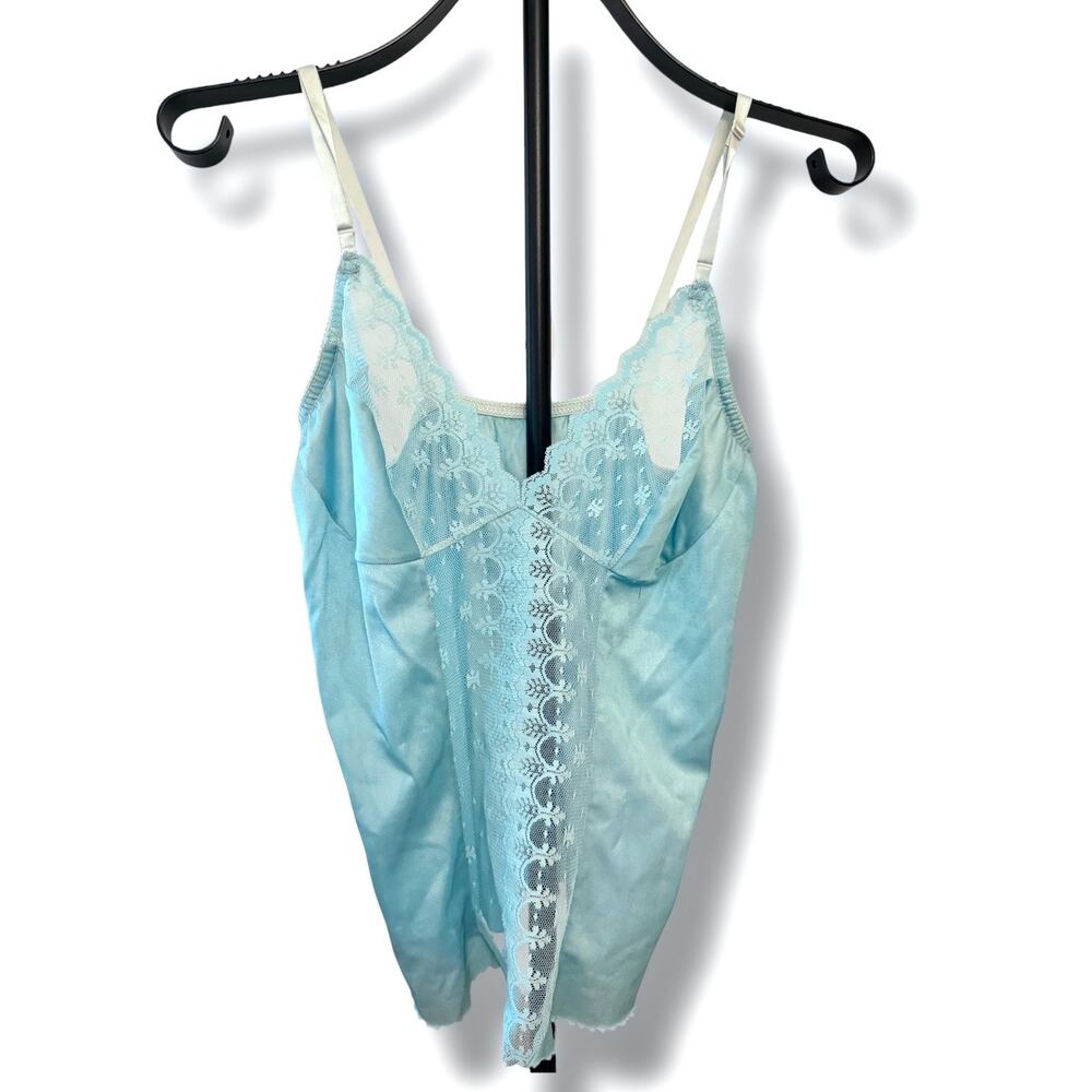 Vintage Seafoam Blue Lace Camisole Made in USA Possibly Maidenform Medium